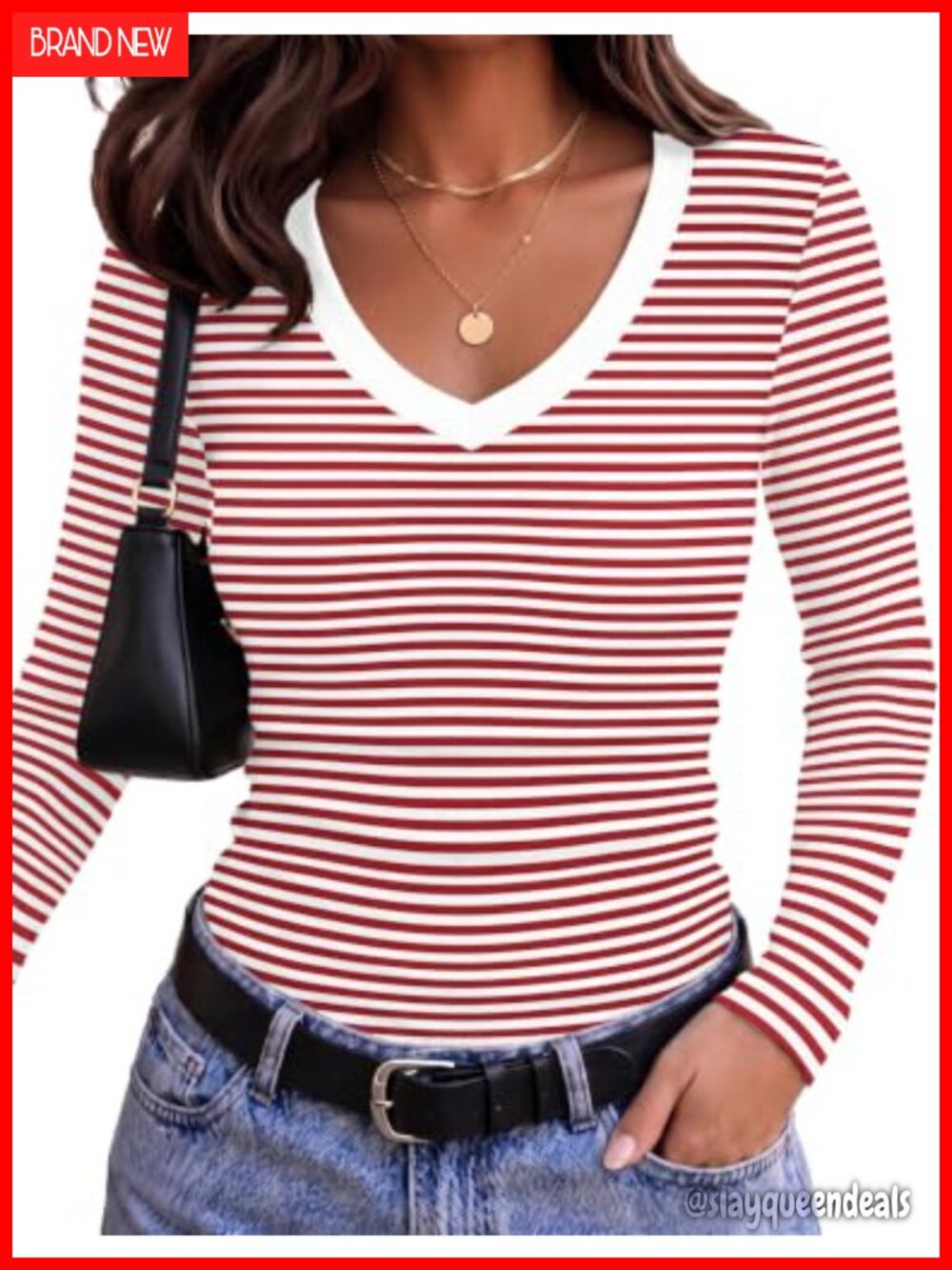 Zeagoo Women's V-Neck Ribbed Long Sleeve Slim Fit T-Shirt